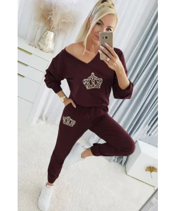 Kadın Uzun Kollu V Yakalı Desenli Viskon Iki Iplik Bluz Ve Pantolon Ikili Takım