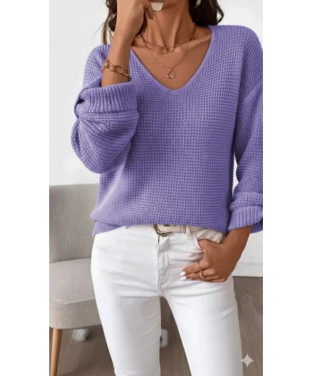 Kadın Uzun Kollu V Yakalı Düğmeli Triko Bluz