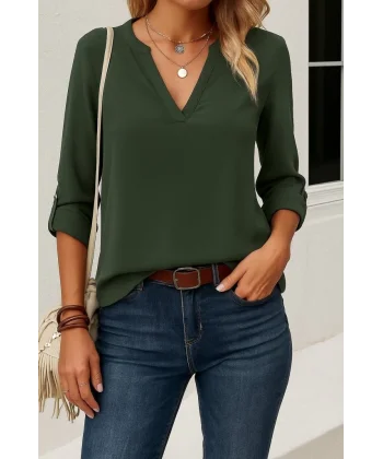 Kadın Uzun Kollu V Yakalı Ithal Krep Bluz