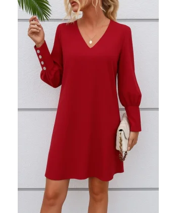 Kadın Uzun Kollu V Yakalı Kısa Ithal Krep Elbise