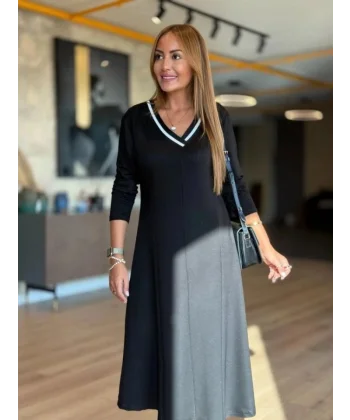 Kadın Uzun Kollu V Yakalı Midi çağla Yeşili Modal Elbise