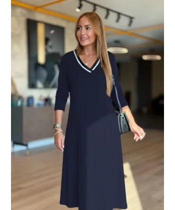 Kadın Uzun Kollu V Yakalı Midi çağla Yeşili Modal Elbise