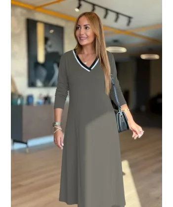 Kadın Uzun Kollu V Yakalı Midi çağla Yeşili Modal Elbise