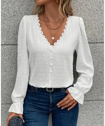 Kadın Uzun Kollu V Yakalı önden Düğmeli Bluz