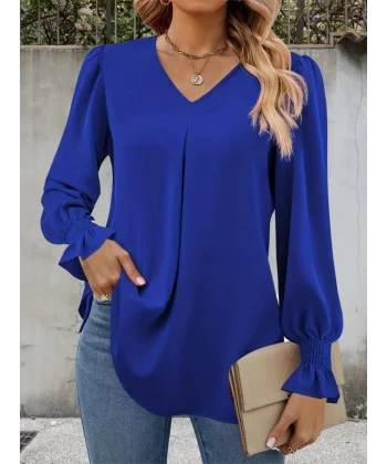 Kadın Uzun Kollu V Yakalı Salaş Ithal Krep Bluz