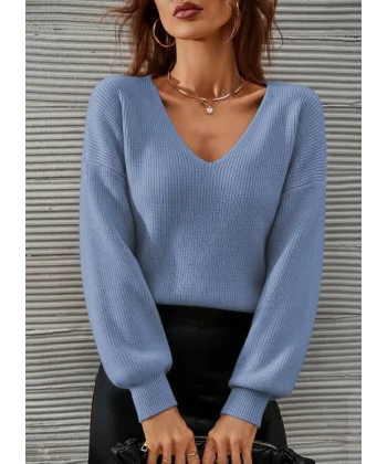 Kadın Uzun Kollu V Yakalı Triko Bluz