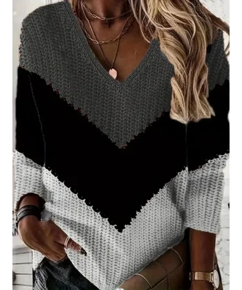 Kadın Uzun Kollu V Yakalı Triko Bluz