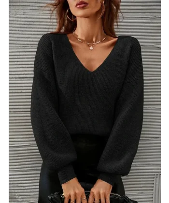 Kadın Uzun Kollu V Yakalı Triko Bluz