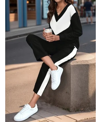 Kadın Uzun Kollu V Yakalı üst Ve Alt şerit Detay Viskon Iki Iplik Takım