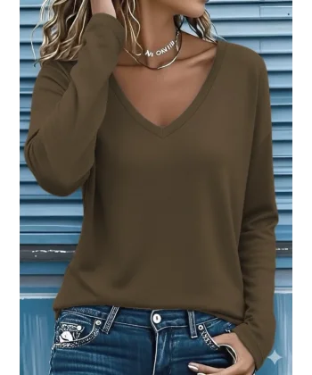 Kadın Uzun Kollu V Yakalı Viskon Iki Iplik Bluz