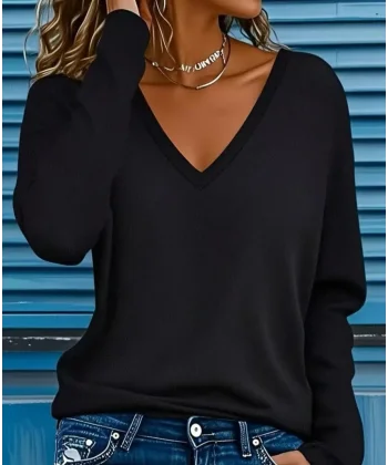 Kadın Uzun Kollu V Yakalı Viskon Iki Iplik Bluz