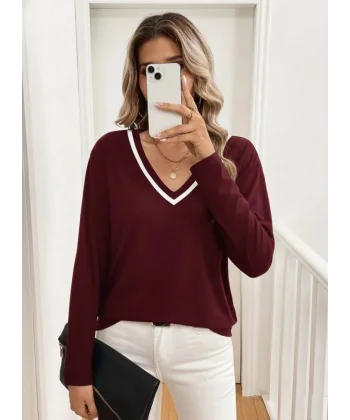 Kadın Uzun Kollu V Yakalı Viskon Iki Iplik Bluz