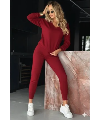 Kadın Uzun Kollu V Yakalı Viskon Iki Iplik Bluz Ve Pantolon Ikili Takım