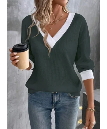 Kadın Uzun Kollu V Yakalı Waffle Bluz