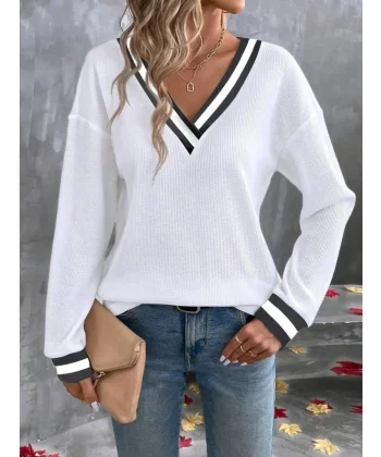 Kadın Uzun Kollu V Yakalı Waffle Bluz