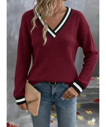 Kadın Uzun Kollu V Yakalı Waffle Bluz