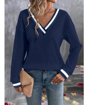Kadın Uzun Kollu V Yakalı Waffle Bluz
