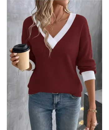 Kadın Uzun Kollu V Yakalı Waffle Bluz