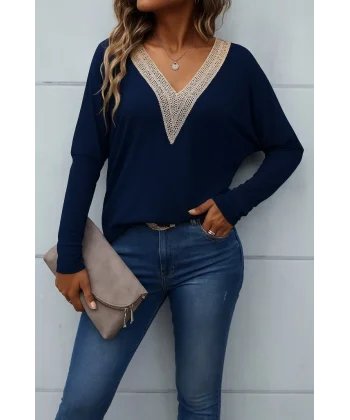 Kadın Uzun Kollu V Yakalı Yarasa Kollu Viskon Bluz