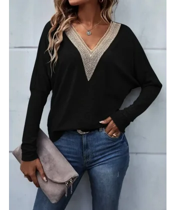 Kadın Uzun Kollu V Yakalı Yarasa Kollu Viskon Bluz