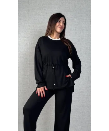 Kadın Uzun Kollu Yaka Ve Büzgü Detay Tunik Ve Pantolon Ikili Takım