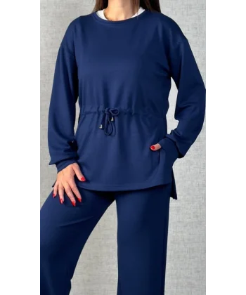 Kadın Uzun Kollu Yaka Ve Büzgü Detay Tunik Ve Pantolon Ikili Takım