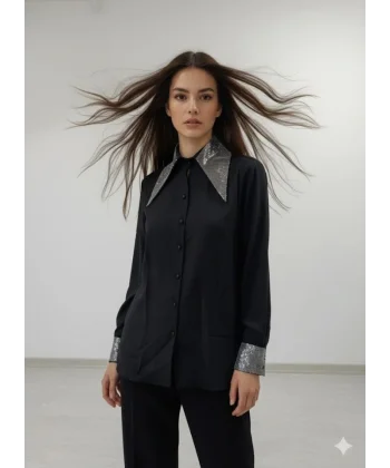 Kadın Uzun Kollu Yaka Ve Manşet Detay Gömlek