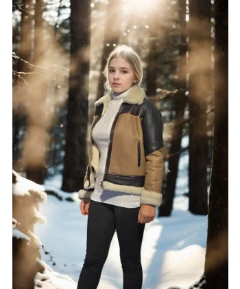 Kadın Uzun Kollu Yakalı Hakiki Kürk - Kahve