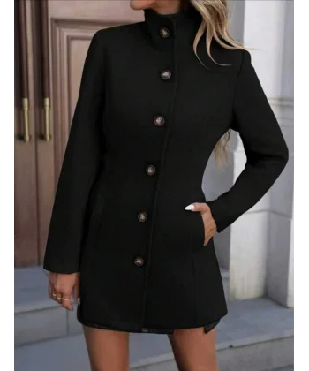 Kadın Uzun Kollu Yakalı önden Düğmeli Astarsız Ithal Kaşe Kaban