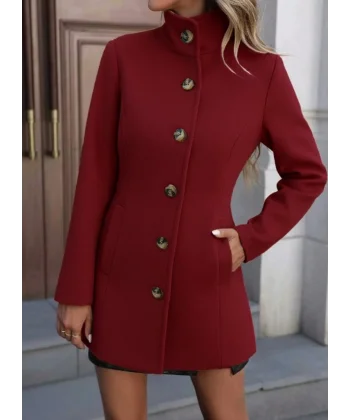 Kadın Uzun Kollu Yakalı önden Düğmeli Astarsız Ithal Kaşe Kaban