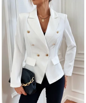 Kadın Uzun Kollu Yakalı önden Düğmeli Cep Detay Atlas Ceket