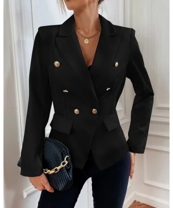 Kadın Uzun Kollu Yakalı önden Düğmeli Cep Detay Atlas Ceket