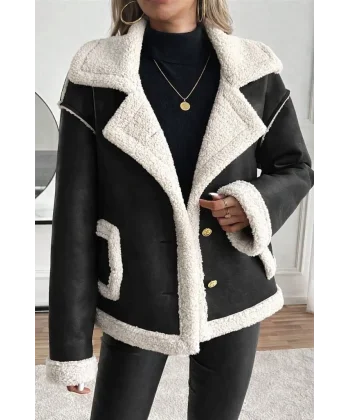 Kadın Uzun Kollu Yakalı önden Düğmeli Cep Detaylı Süet Ceket