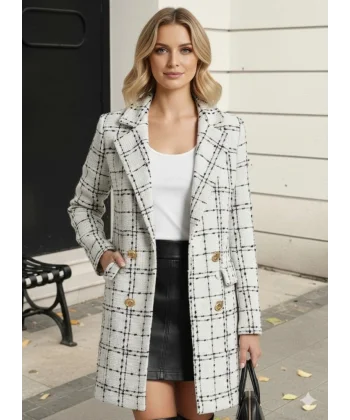 Kadın Uzun Kollu Yakalı önden Düğmeli Dokuma Ceket