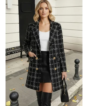 Kadın Uzun Kollu Yakalı önden Düğmeli Dokuma Ceket