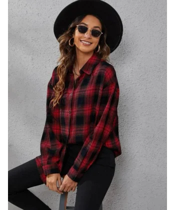 Kadın Uzun Kollu Yakalı önden Düğmeli Dokuma Gömlek