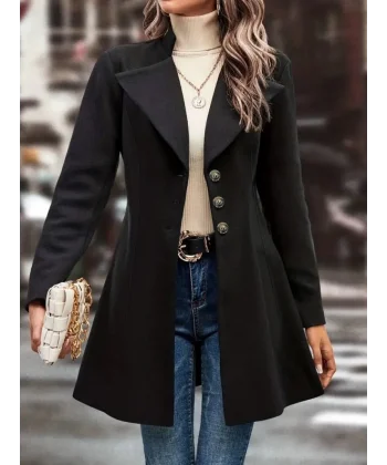 Kadın Uzun Kollu Yakalı önden Düğmeli Kısa Kaşe Kaban