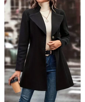 Kadın Uzun Kollu Yakalı önden Düğmeli Kısa Kaşe Kaban