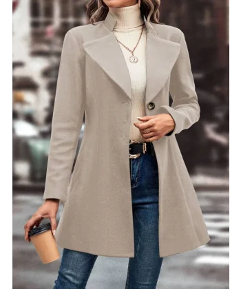 Kadın Uzun Kollu Yakalı önden Düğmeli Kısa Kaşe Kaban