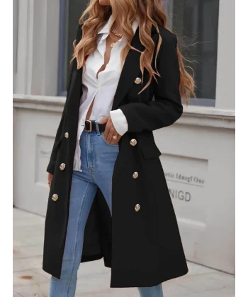 Kadın Uzun Kollu Yakalı önden Düğmeli Midi Kaşe Kaban