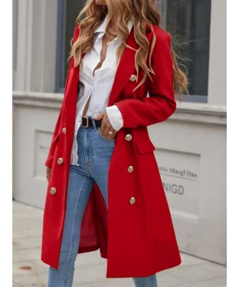 Kadın Uzun Kollu Yakalı önden Düğmeli Midi Kaşe Kaban