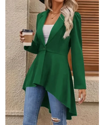 Kadın Uzun Kollu Yakalı önden Düğmeli Uzun Atlas Blazer Ceket