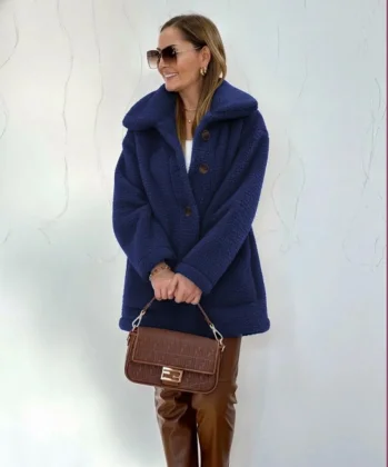 Kadın Uzun Kollu Yakalı önden Düğmeli Welsoft Kaban