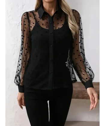 Kadın Uzun Kollu Yakalı şeffaf Tül Detaylı Ve Viskon Atlet Ikili Takım