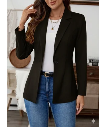 Kadın Uzun Kollu Yakalı Tek Düğmeli Süet Ceket