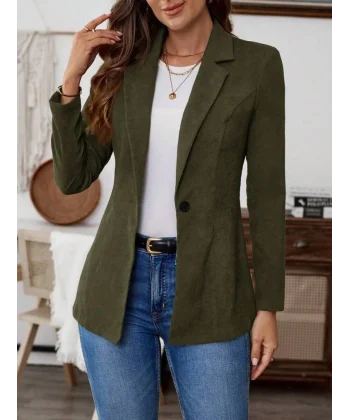 Kadın Uzun Kollu Yakalı Tek Düğmeli Süet Ceket