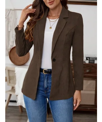 Kadın Uzun Kollu Yakalı Tek Düğmeli Süet Ceket
