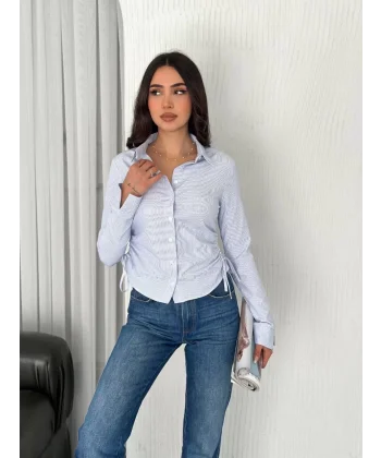 Kadın Uzun Kollu yandan Bağlama detaylı Gömlek - Beyaz