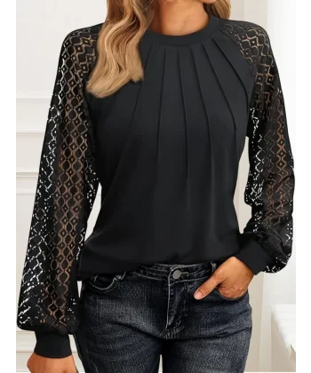 Kadın Uzun Kollu Yarı Balıkçı Yaka önü Nervürlü Viskon Iki Iplik Bluz