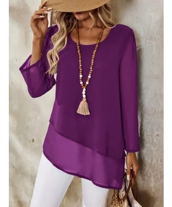 Kadın Uzun Kollu Yuvarlak Asimetrik Detaylı şifon Bluz